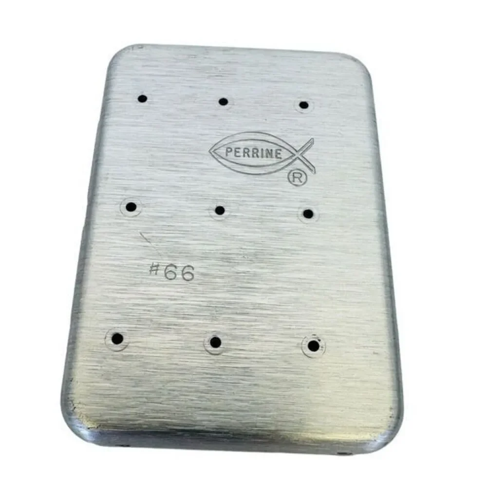 Perrine #66 Aluminum Sterling Quality Tackle Fly Box W/Over 50 Flies Pocket Size